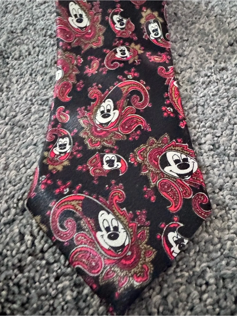 & Other Stories Black Tie with Red Paisley and Playful Character Faces